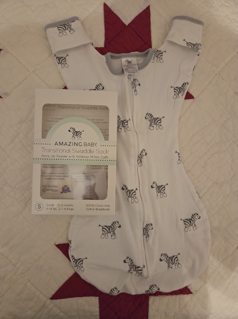 Amazing Baby Transitional Swaddle Sack, Size Small, Zebra Print